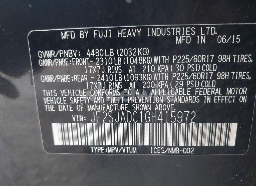 Photo 9 of 2016 Subaru Forester 2.5I PREMIUM (VIN JF2SJADC1GH415972)