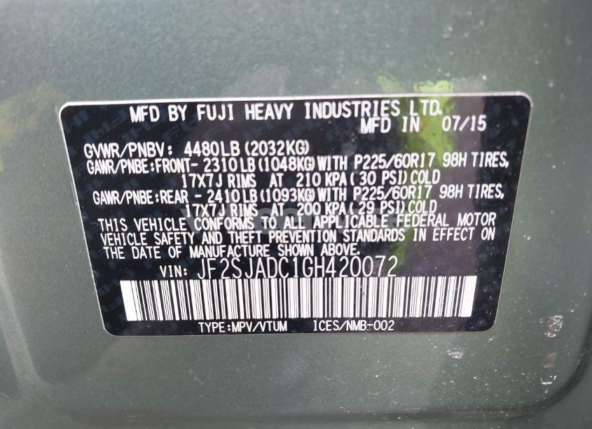 Photo 9 of 2016 Subaru Forester 2.5I PREMIUM (VIN JF2SJADC1GH420072)