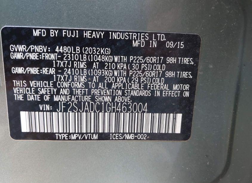 Photo 9 of 2016 Subaru Forester 2.5I PREMIUM (VIN JF2SJADC1GH463004)