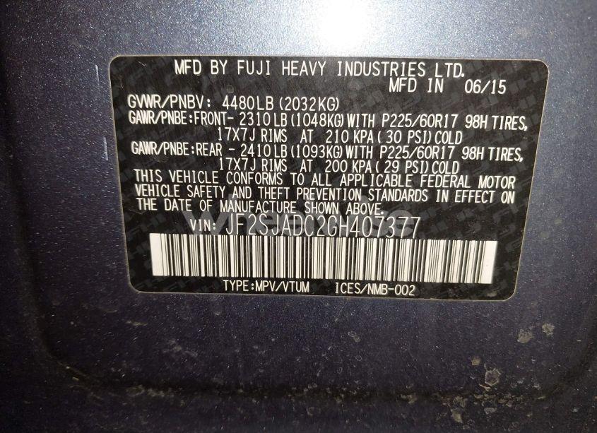 Photo 9 of 2016 Subaru Forester 2.5I PREMIUM (VIN JF2SJADC2GH407377)