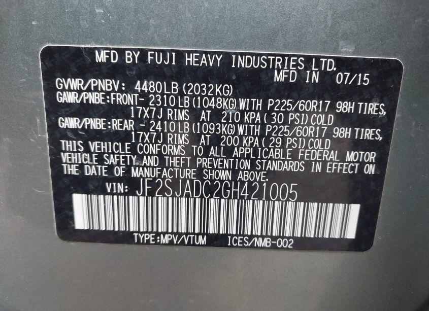 Photo 9 of 2016 Subaru Forester 2.5I PREMIUM (VIN JF2SJADC2GH421005)