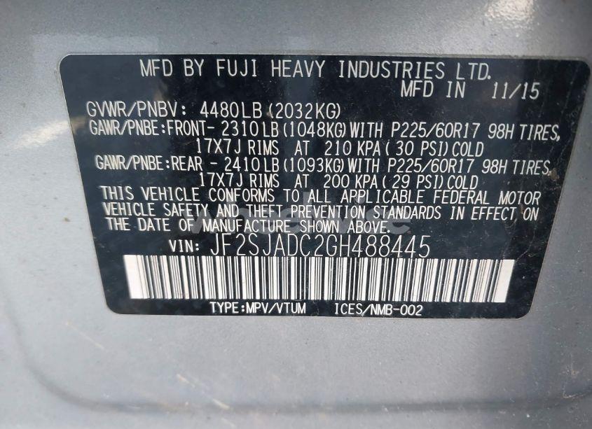 Photo 9 of 2016 Subaru Forester 2.5I PREMIUM (VIN JF2SJADC2GH488445)