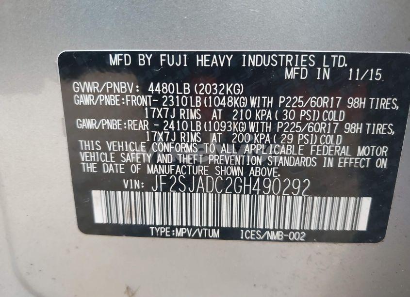 Photo 9 of 2016 Subaru Forester 2.5I PREMIUM (VIN JF2SJADC2GH490292)