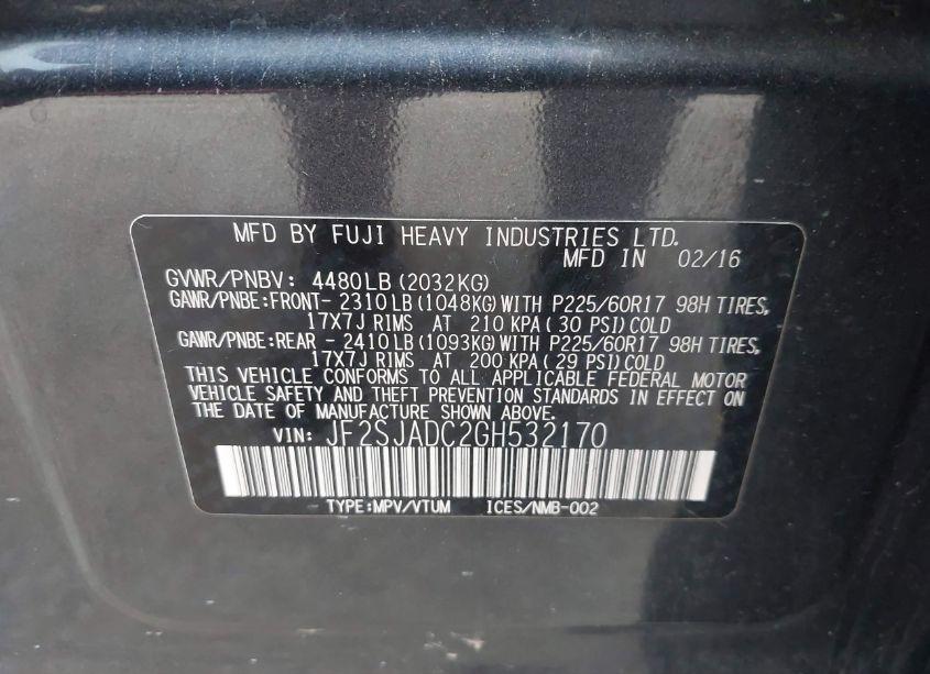 Photo 9 of 2016 Subaru Forester 2.5I PREMIUM (VIN JF2SJADC2GH532170)