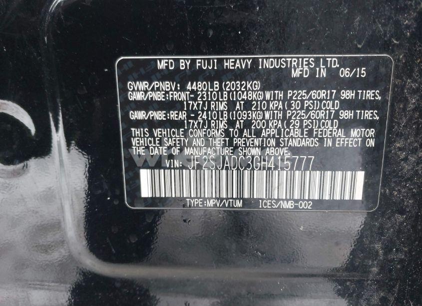 Photo 9 of 2016 Subaru Forester 2.5I PREMIUM (VIN JF2SJADC3GH415777)