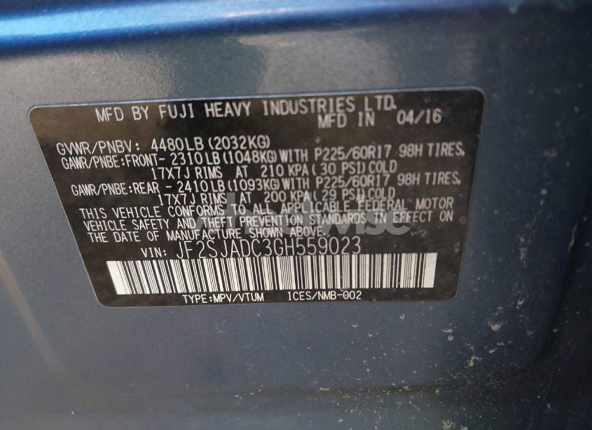 Photo 9 of 2016 Subaru Forester 2.5I PREMIUM (VIN JF2SJADC3GH559023)