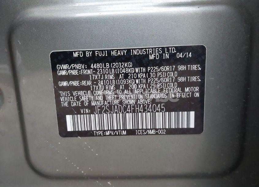 Photo 9 of 2015 Subaru Forester 2.5I PREMIUM (VIN JF2SJADC4FH434045)