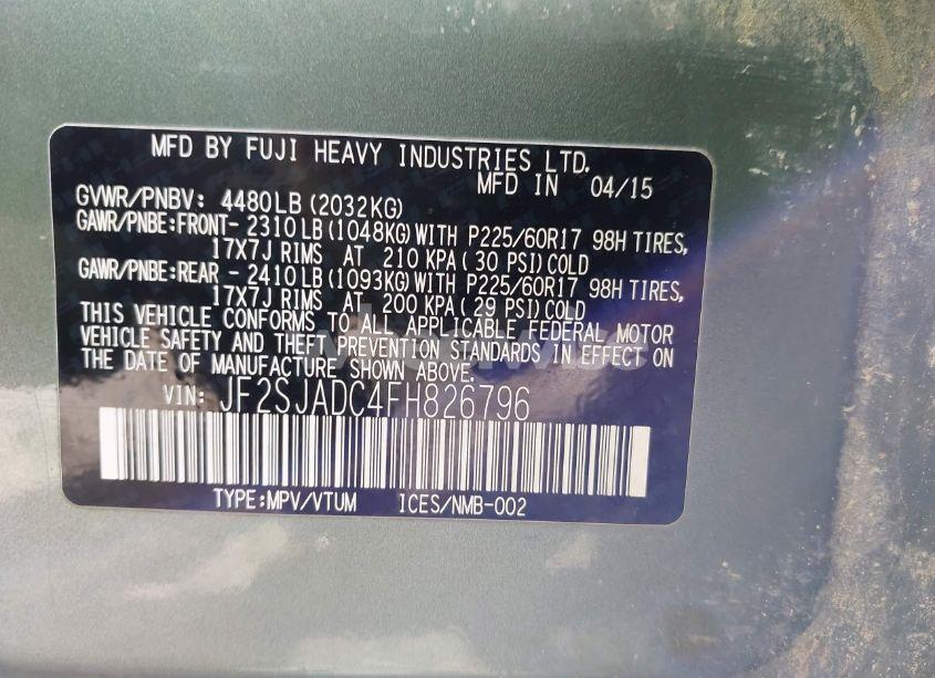 Photo 9 of 2015 Subaru Forester 2.5I PREMIUM (VIN JF2SJADC4FH826796)