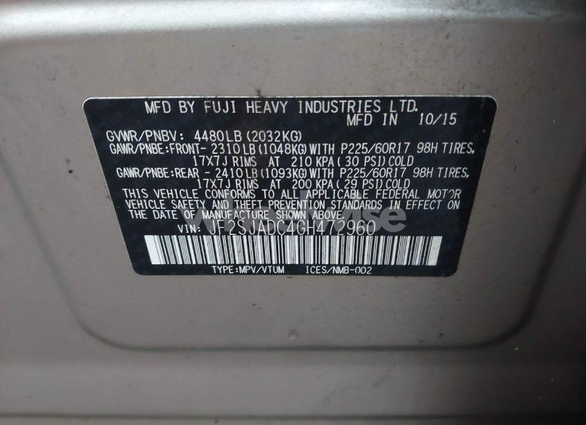 Photo 9 of 2016 Subaru Forester 2.5I PREMIUM (VIN JF2SJADC4GH472960)