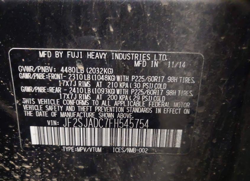 Photo 9 of 2015 Subaru Forester 2.5I PREMIUM (VIN JF2SJADC7FH545754)