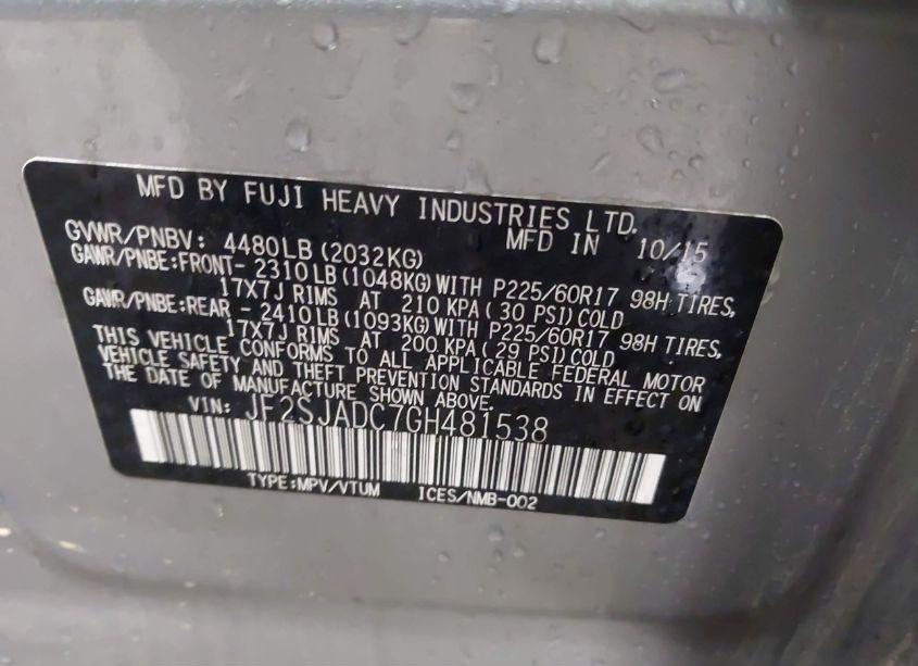 Photo 9 of 2016 Subaru Forester 2.5I PREMIUM (VIN JF2SJADC7GH481538)