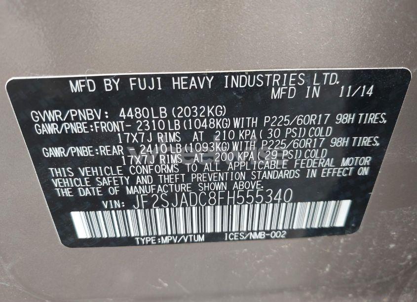 Photo 9 of 2015 Subaru Forester 2.5I PREMIUM (VIN JF2SJADC8FH555340)