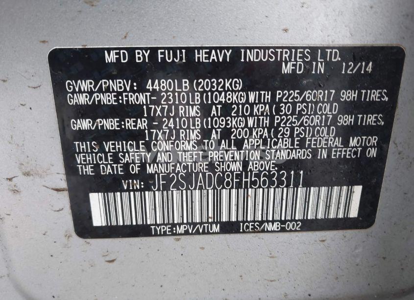 Photo 9 of 2015 Subaru Forester 2.5I PREMIUM (VIN JF2SJADC8FH563311)