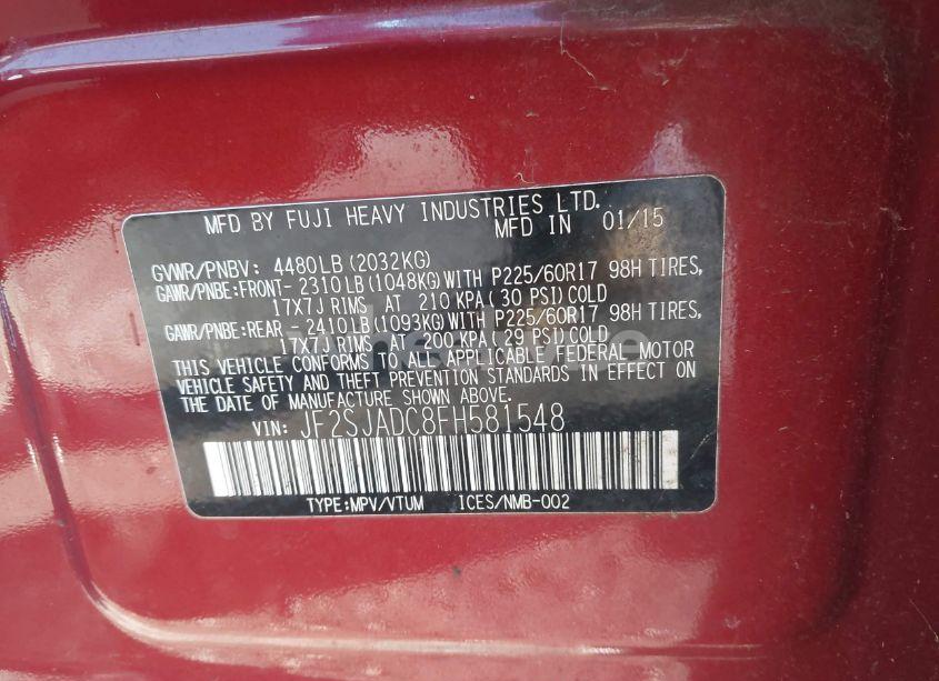 Photo 9 of 2015 Subaru Forester 2.5I PREMIUM (VIN JF2SJADC8FH581548)