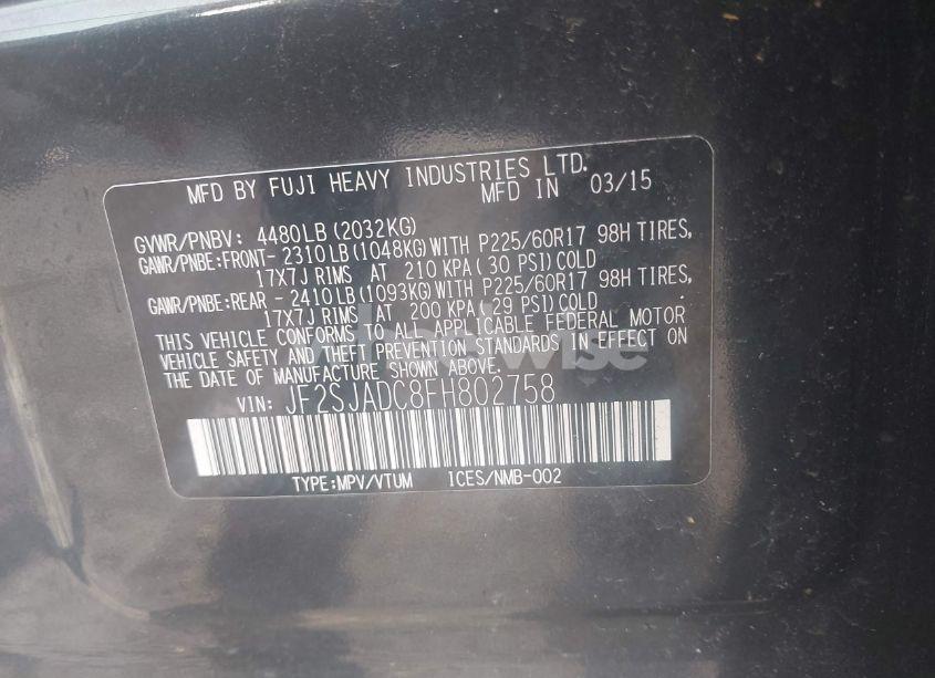 Photo 9 of 2015 Subaru Forester 2.5I PREMIUM (VIN JF2SJADC8FH802758)