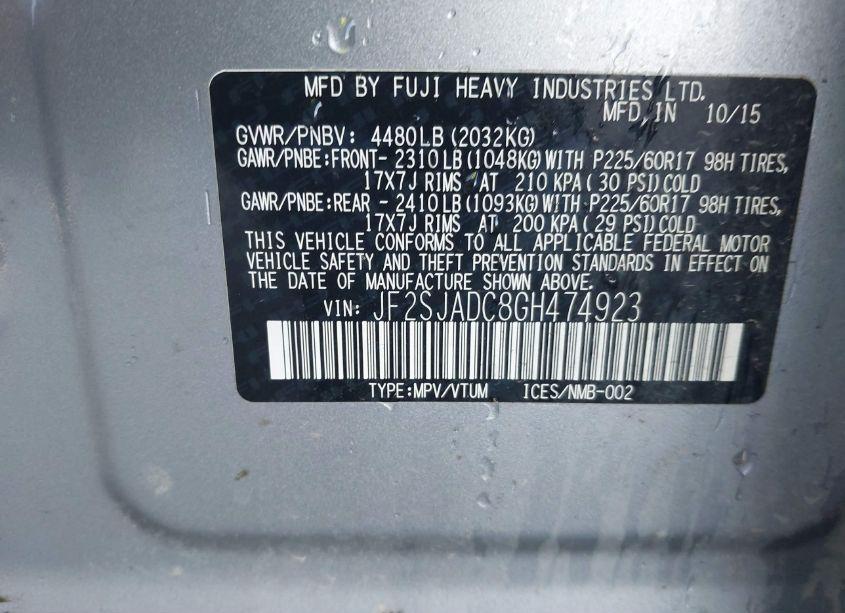 Photo 9 of 2016 Subaru Forester 2.5I PREMIUM (VIN JF2SJADC8GH474923)