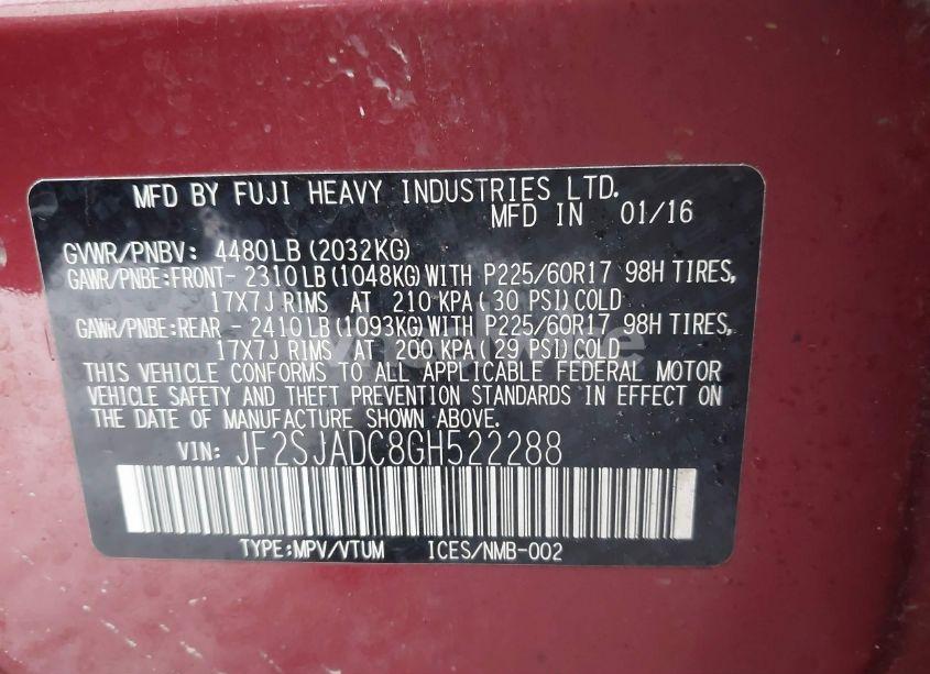 Photo 9 of 2016 Subaru Forester 2.5I PREMIUM (VIN JF2SJADC8GH522288)