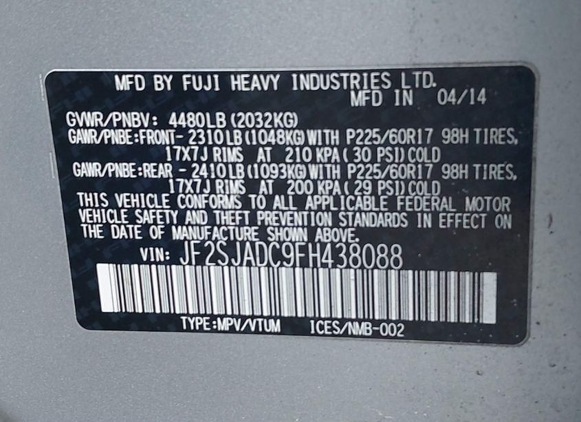 Photo 9 of 2015 Subaru Forester 2.5I PREMIUM (VIN JF2SJADC9FH438088)