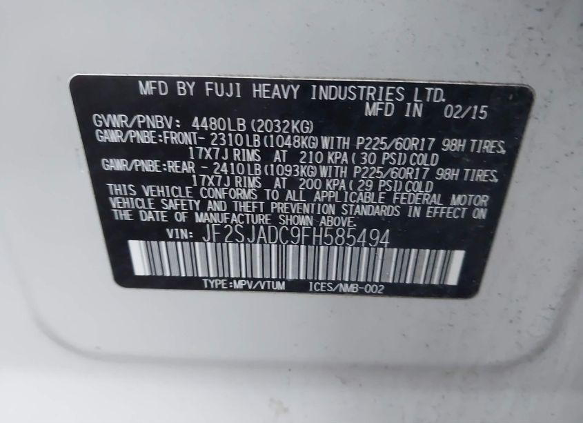 Photo 9 of 2015 Subaru Forester 2.5I PREMIUM (VIN JF2SJADC9FH585494)