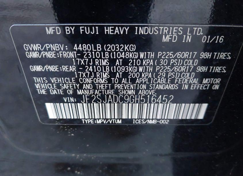 Photo 9 of 2016 Subaru Forester 2.5I PREMIUM (VIN JF2SJADC9GH516452)