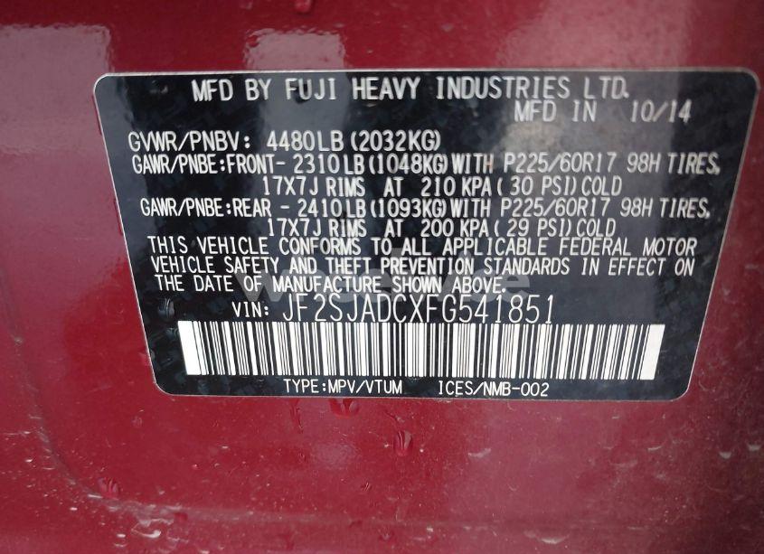 Photo 9 of 2015 Subaru Forester 2.5I PREMIUM (VIN JF2SJADCXFG541851)