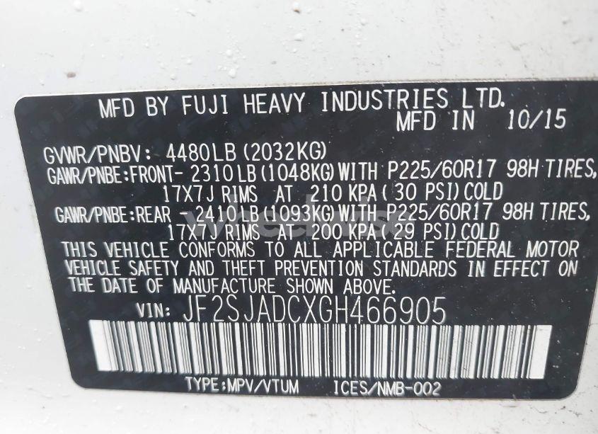 Photo 9 of 2016 Subaru Forester 2.5I PREMIUM (VIN JF2SJADCXGH466905)