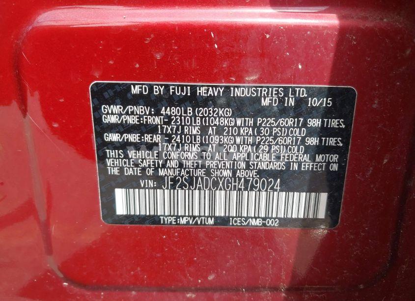 Photo 9 of 2016 Subaru Forester 2.5I PREMIUM (VIN JF2SJADCXGH479024)