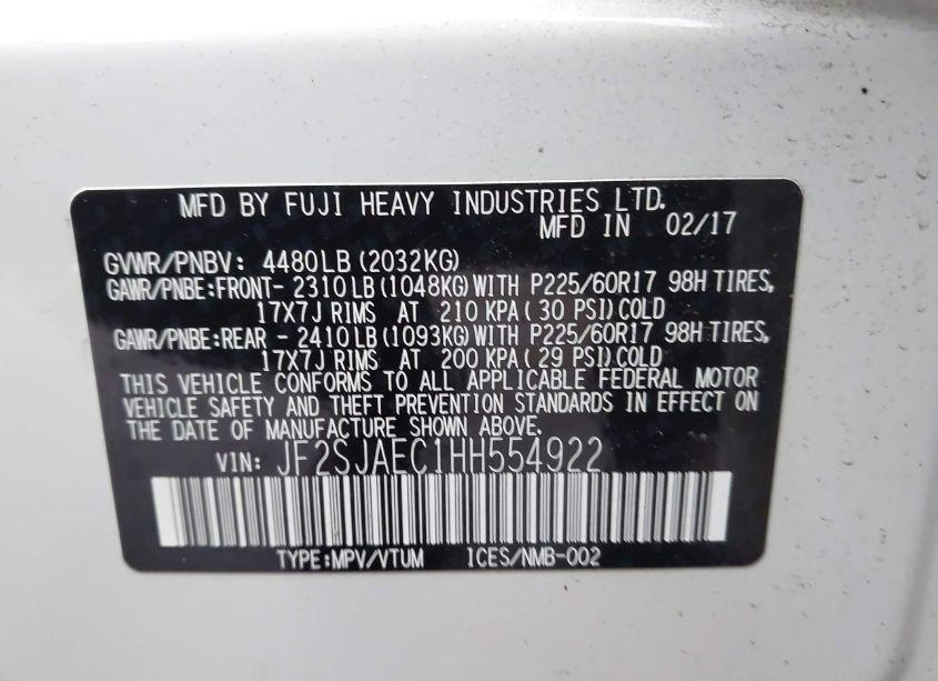 Photo 9 of 2017 Subaru Forester 2.5I PREMIUM (VIN JF2SJAEC1HH554922)