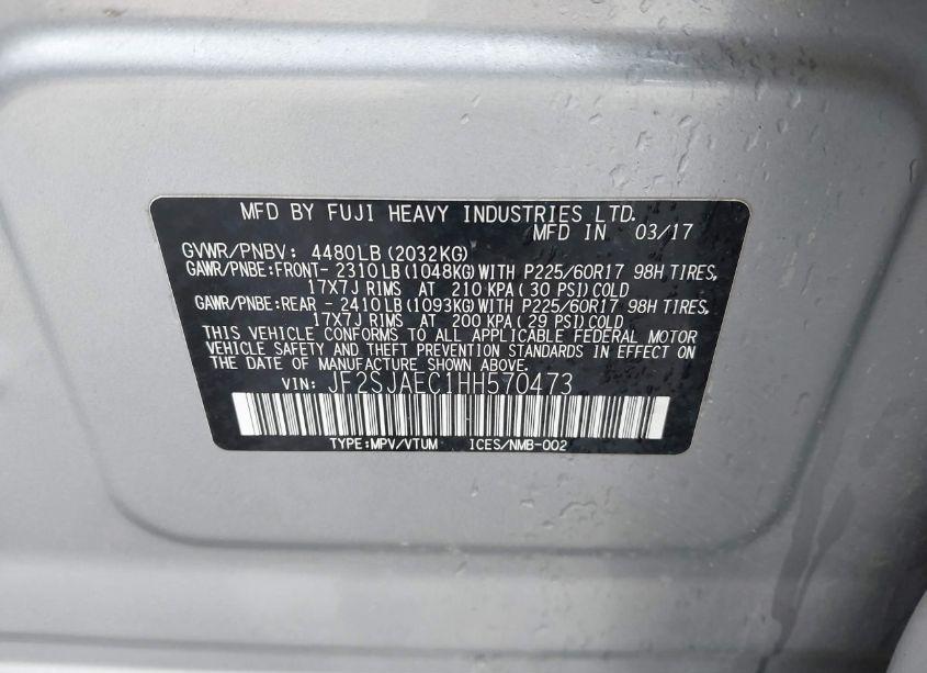 Photo 9 of 2017 Subaru Forester 2.5I PREMIUM (VIN JF2SJAEC1HH570473)