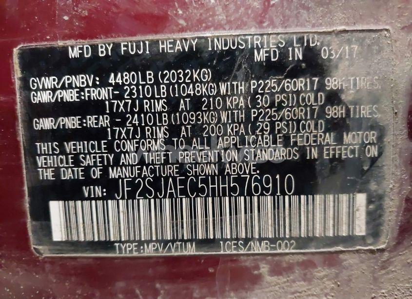 Photo 9 of 2017 Subaru Forester 2.5I PREMIUM (VIN JF2SJAEC5HH576910)