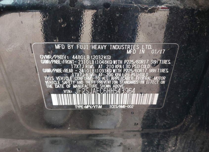 Photo 9 of 2017 Subaru Forester 2.5I PREMIUM (VIN JF2SJAEC6HH543964)