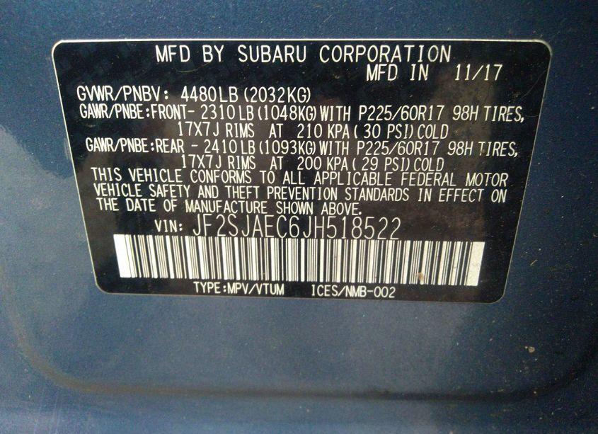 Photo 9 of 2018 Subaru Forester 2.5I PREMIUM (VIN JF2SJAEC6JH518522)