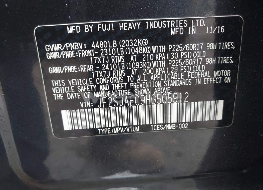 Photo 9 of 2017 Subaru Forester 2.5I PREMIUM (VIN JF2SJAEC9HG505912)