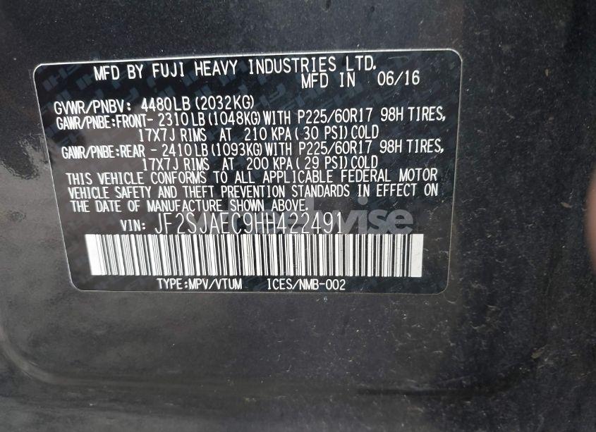 Photo 9 of 2017 Subaru Forester 2.5I PREMIUM (VIN JF2SJAEC9HH422491)