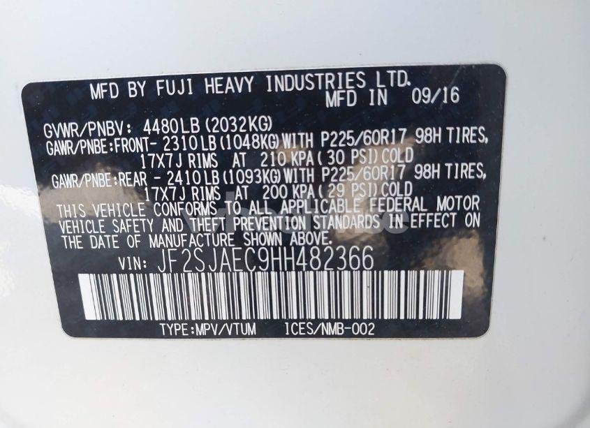 Photo 9 of 2017 Subaru Forester 2.5I PREMIUM (VIN JF2SJAEC9HH482366)