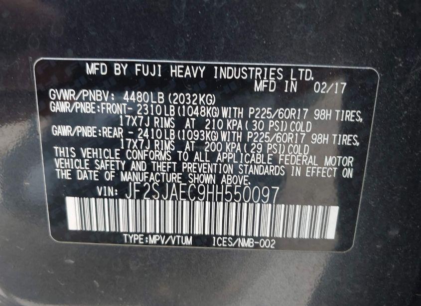 Photo 9 of 2017 Subaru Forester 2.5I PREMIUM (VIN JF2SJAEC9HH550097)