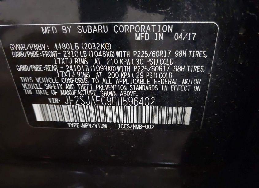 Photo 9 of 2017 Subaru Forester 2.5I PREMIUM (VIN JF2SJAEC9HH596402)