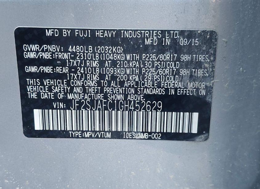 Photo 9 of 2016 Subaru Forester 2.5I PREMIUM (VIN JF2SJAFC1GH452629)