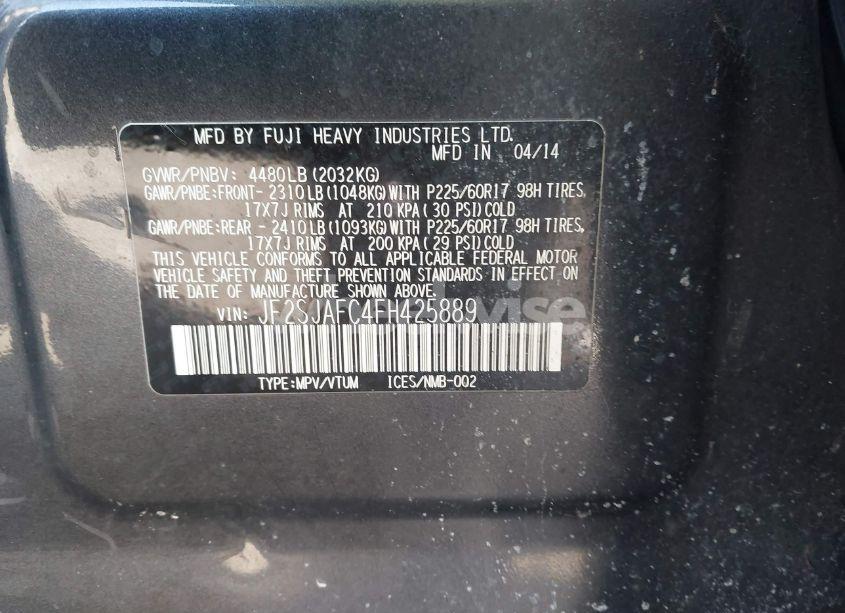 Photo 9 of 2015 Subaru Forester 2.5I PREMIUM (VIN JF2SJAFC4FH425889)