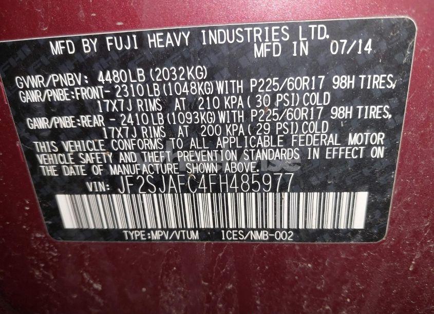 Photo 9 of 2015 Subaru Forester 2.5I PREMIUM (VIN JF2SJAFC4FH485977)