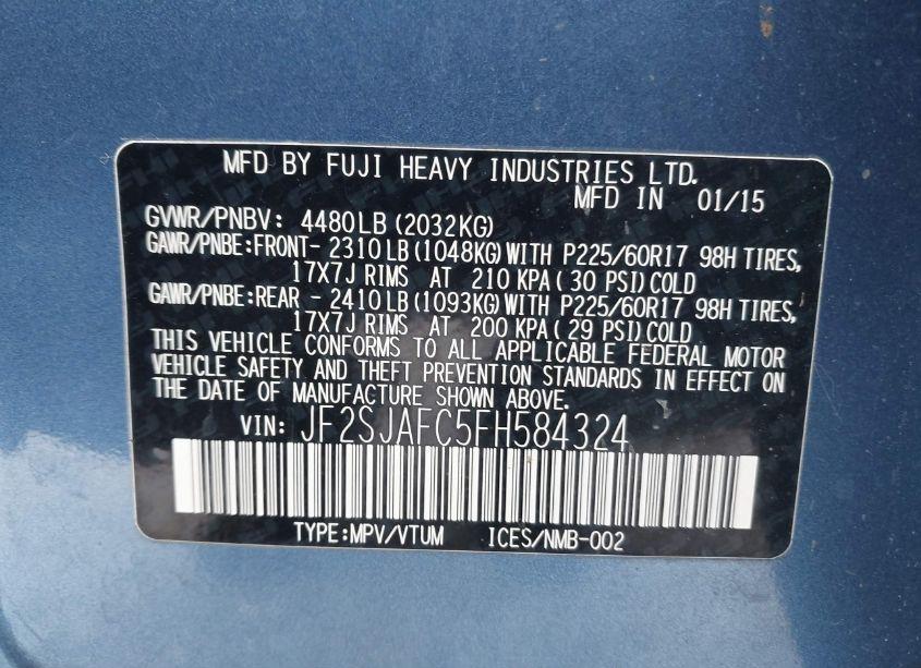 Photo 9 of 2015 Subaru Forester 2.5I PREMIUM (VIN JF2SJAFC5FH584324)