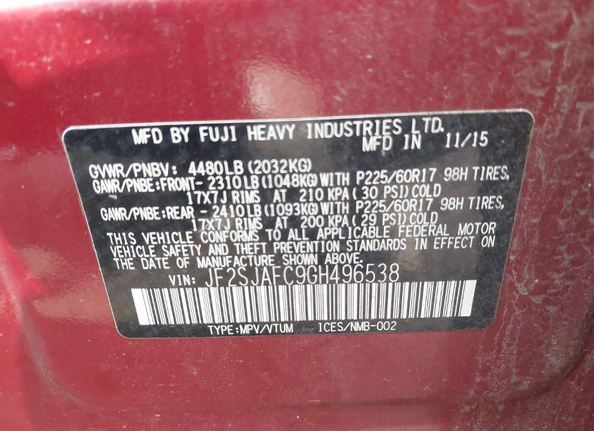 Photo 9 of 2016 Subaru Forester 2.5I PREMIUM (VIN JF2SJAFC9GH496538)