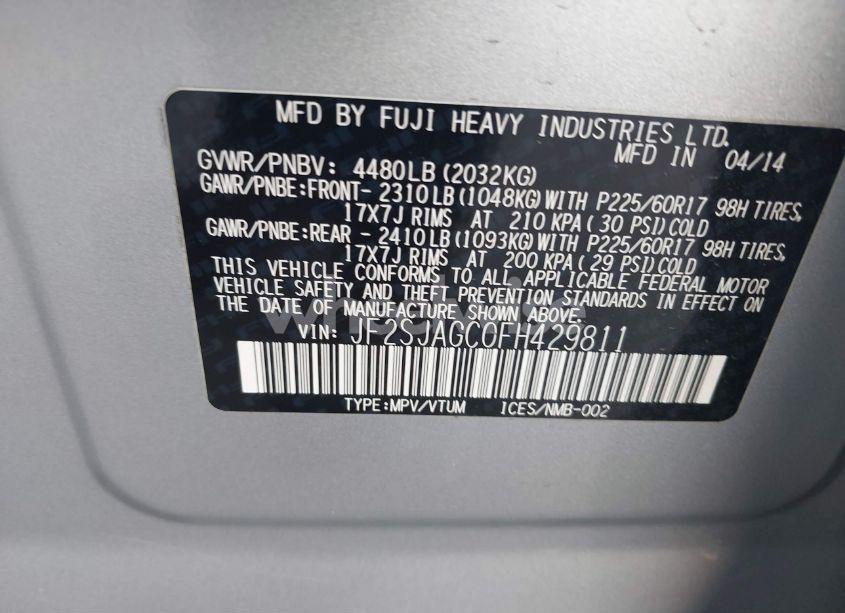 Photo 9 of 2015 Subaru Forester 2.5I PREMIUM (VIN JF2SJAGC0FH429811)