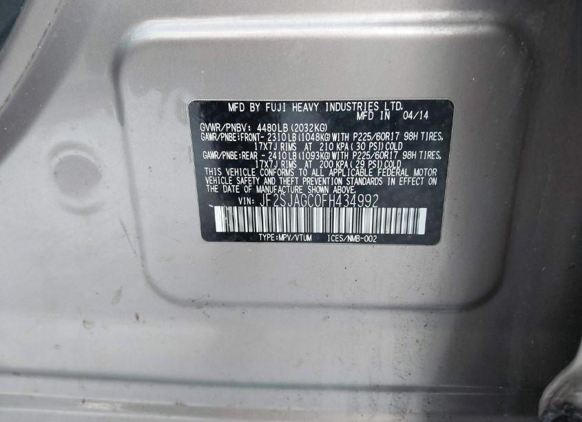 Photo 9 of 2015 Subaru Forester 2.5I PREMIUM (VIN JF2SJAGC0FH434992)