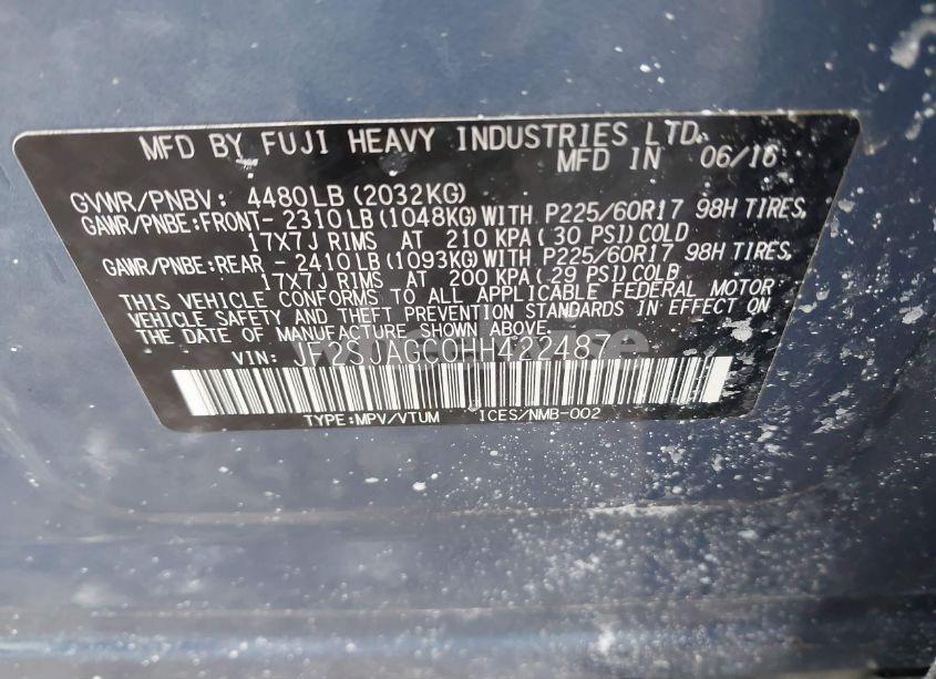 Photo 9 of 2017 Subaru Forester 2.5I PREMIUM (VIN JF2SJAGC0HH422487)