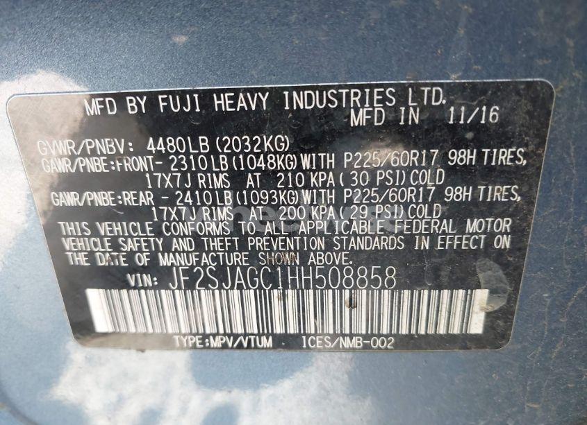 Photo 9 of 2017 Subaru Forester 2.5I PREMIUM (VIN JF2SJAGC1HH508858)