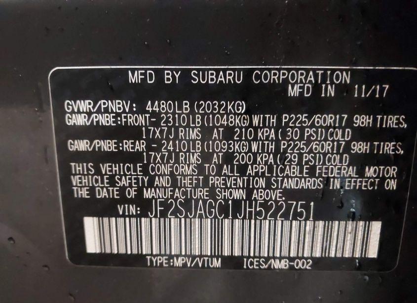 Photo 9 of 2018 Subaru Forester 2.5I PREMIUM (VIN JF2SJAGC1JH522751)