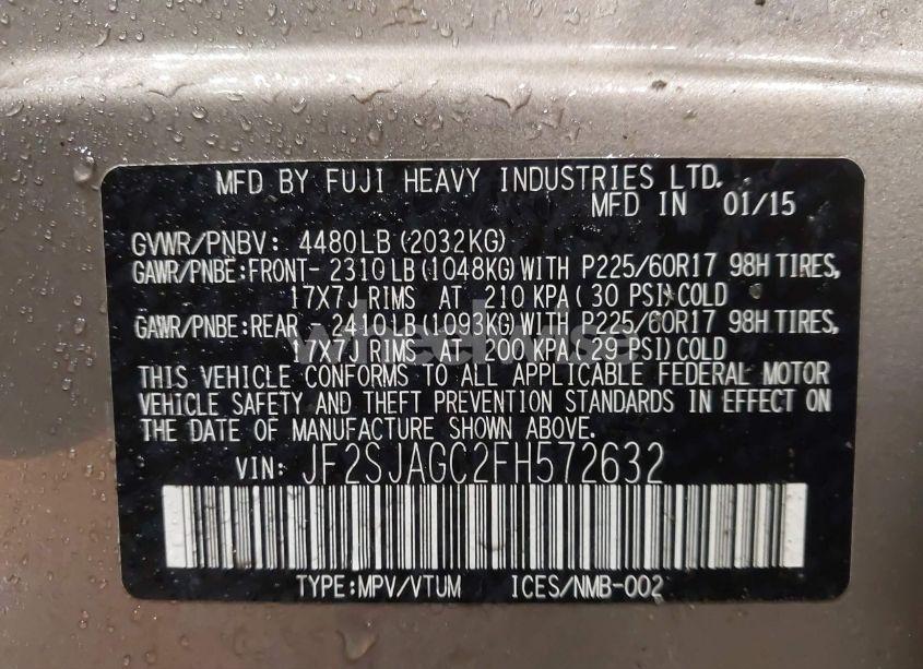 Photo 9 of 2015 Subaru Forester 2.5I PREMIUM (VIN JF2SJAGC2FH572632)