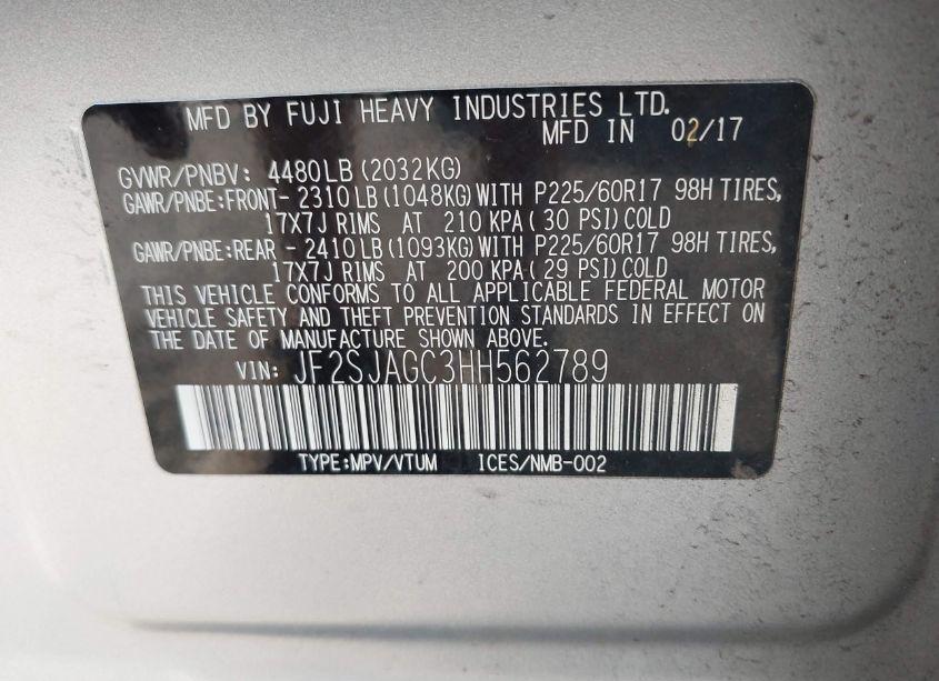 Photo 9 of 2017 Subaru Forester 2.5I PREMIUM (VIN JF2SJAGC3HH562789)
