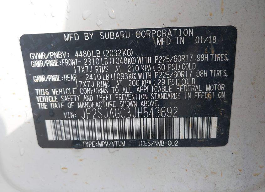 Photo 9 of 2018 Subaru Forester 2.5I PREMIUM (VIN JF2SJAGC3JH543892)